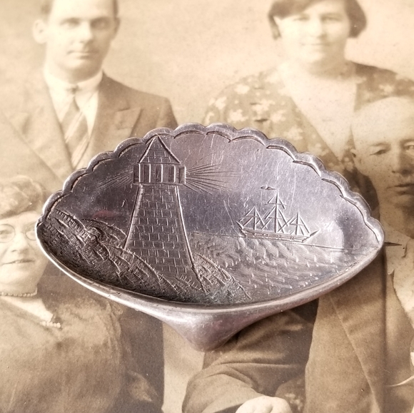 Relisted -Antique Victorian Aesthetic lighthouse and ship brooch Sterling Silver - Picture 9 of 16